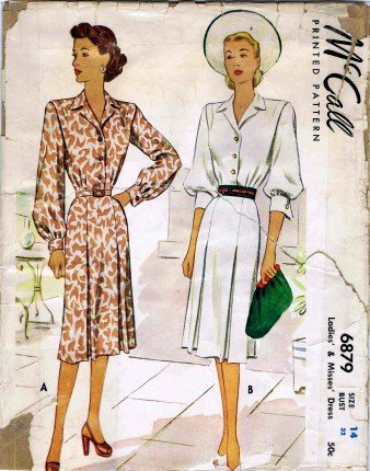 Vintage 1940's McCall's 6879 Sewing Pattern Misses Shirtwaist Dress Size 14