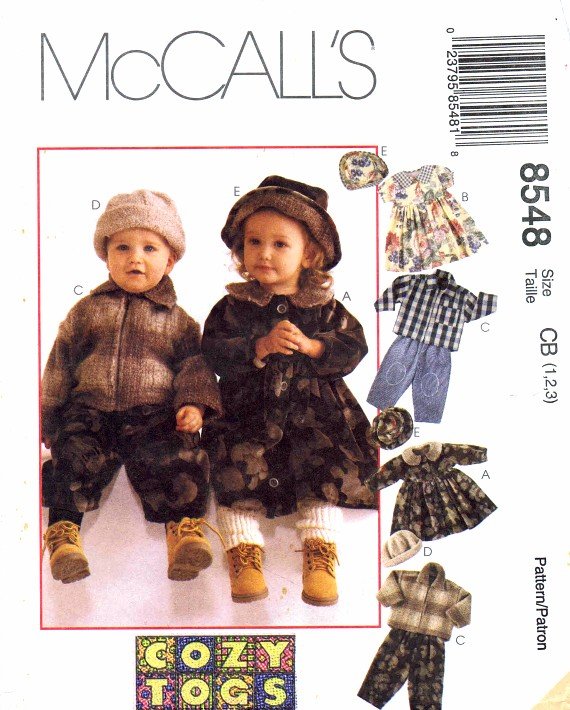 McCall's 8548 Sewing Pattern Toddlers Jacket Dress Pants Cap Hat Size 1 - 2 - 3