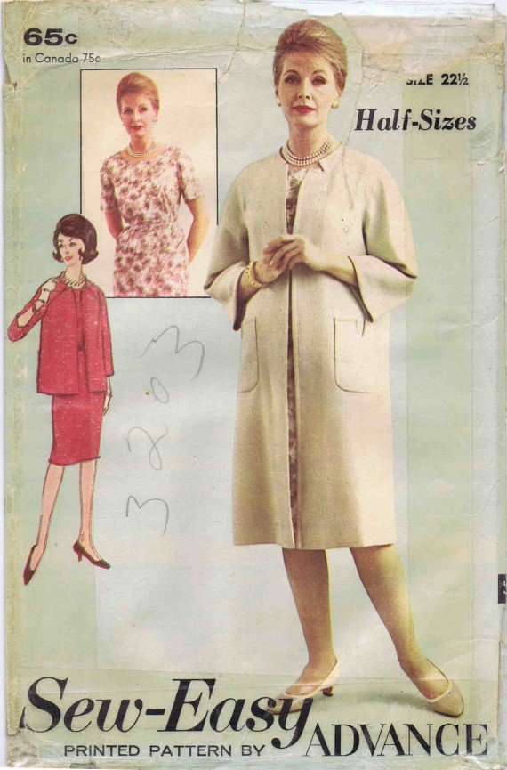 Advance 3203 Vintage Sewing Pattern Womens Dress & Coat Half Size 22 1/2 Bust 43