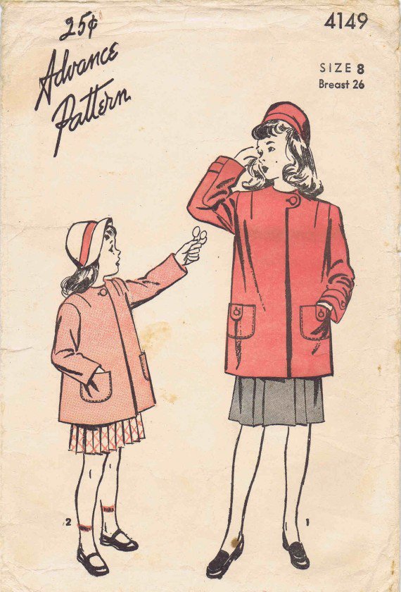 Advance 4149 Vintage Sewing Pattern Girls Coat Size 8