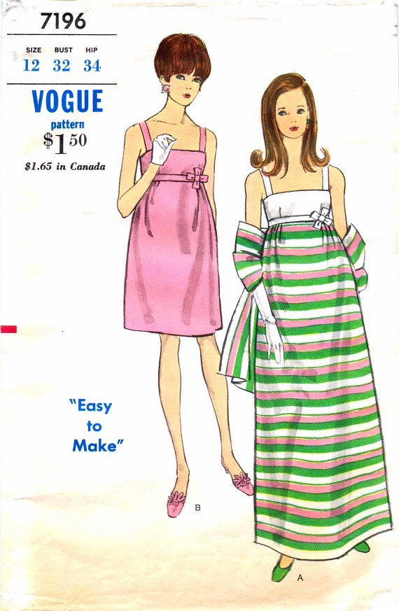Vogue 7196 Vintage Sewing Pattern Empire Evening Dress Size 12 Bust 32