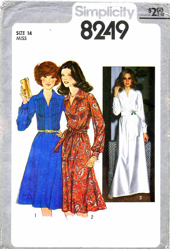 1970's Simplicity 8249 Vintage Sewing Pattern Womens Tucked Bodice Dress Size 14 Bust 36