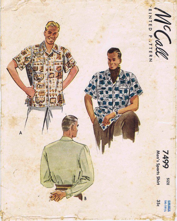 1940's McCall 7499 Vintage Sewing Pattern Mens Sports Shirt Chest 34 - 36