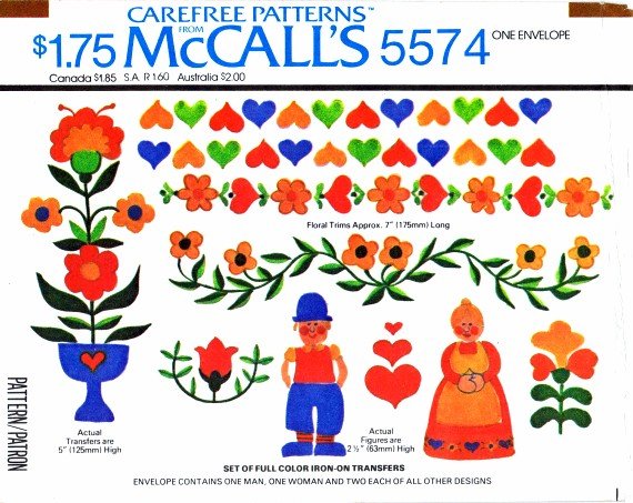 1970's McCall's 5574 Vintage Transfer Pattern Set of Iron-On Transfers
