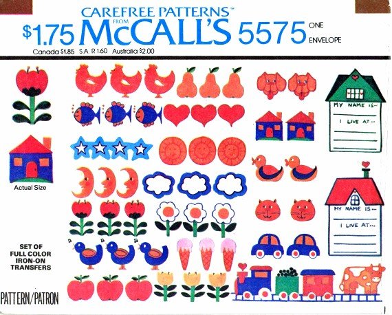 1970's McCall's 5575 Vintage Transfer Pattern Set of Iron-On Transfers