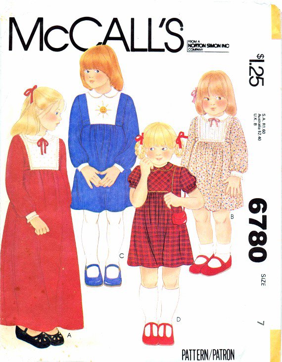 1970's McCall's 6780 Vintage Sewing Pattern Girls Front Yoke Dress Size 7 Breast 26