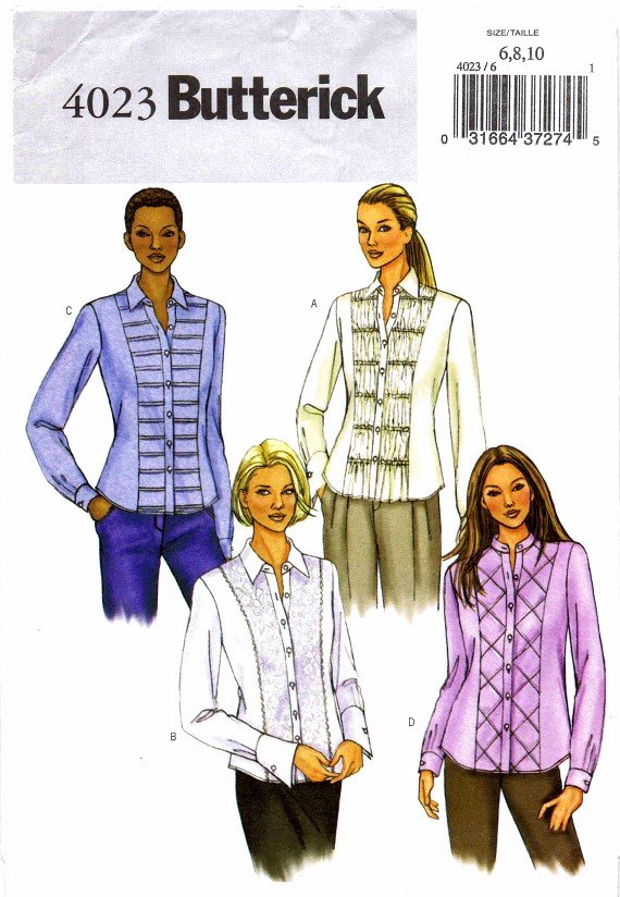 Butterick 4023 Womens Fitted Front Button Shirt Sewing Pattern Size 6 - 8 - 10