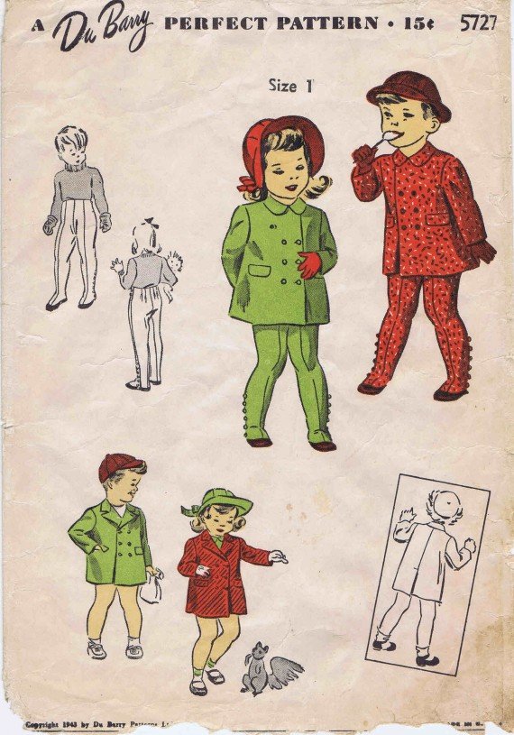 1940's Du Barry 5727 Girls Boys Coat Leggings Vintage Sewing Pattern Size 1