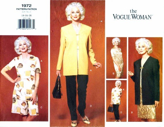 1990s Vogue 1972 Womens Jacket Dress Top Shorts Pants Wardrobe Sewing Pattern Size 14 - 16 - 18