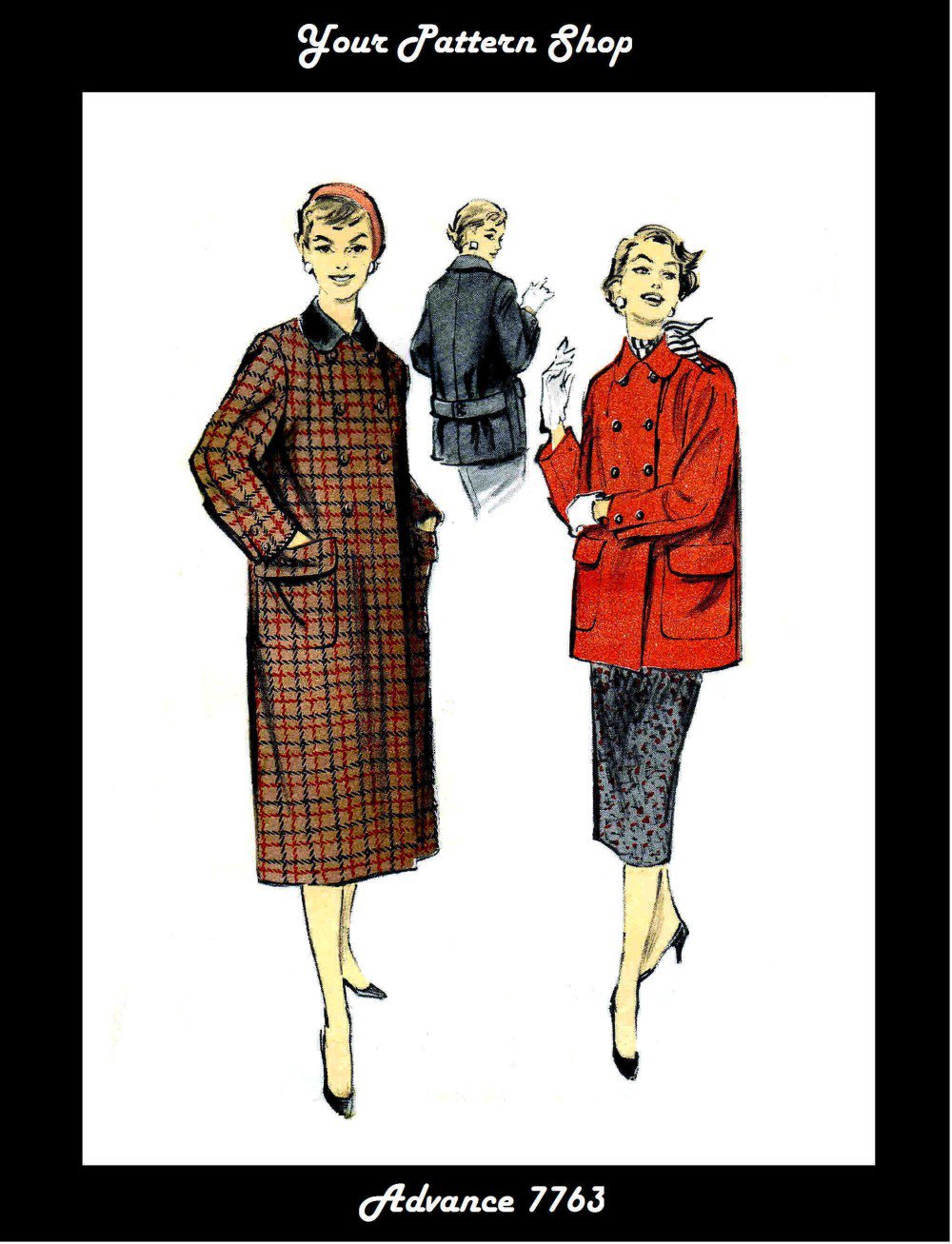 1950s Advance 7763 Misses Coat and Skirt Vintage Sewing Pattern Size 14 Bust 32