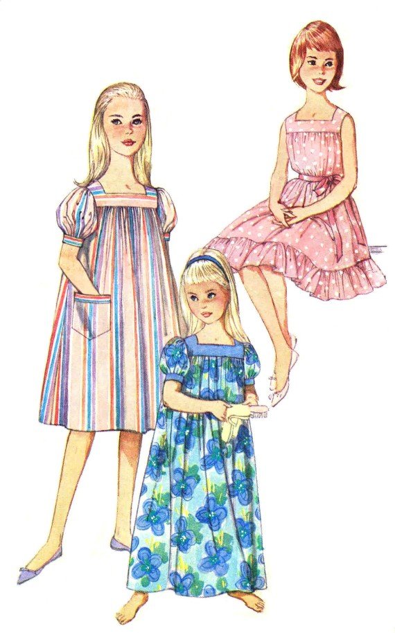 1960s Simplicity 3938 Girls Muu Muu Nightgown Vintage Sewing Pattern Size 10 Breast 28