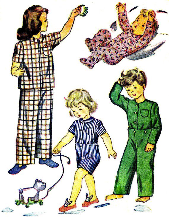 1940s Simplicity 2040 Girls Boys Pajamas Tops Bottoms Size 4