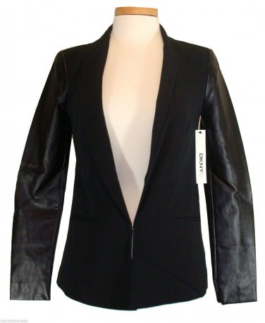 DKNY Donna Karan Womens Jacket Blazer Vegan Leather Black Sz 0 NEW NWT $169
