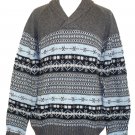 Nautica Mens Sweater Shawl Collar Fairisle Knit Wool Grey Blue XXL 2XL NEW $118