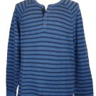 Lucky Brand Mens Shirt Henley Knit Cotton Long Sleeve Stripe Navy Blue Size Large
