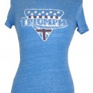 Lucky Brand Womens Shirt Triumph Motorcycle Logo Top Crewneck Tee Blue Sz S NEW