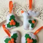 Christmas tree ornament - orange set of 4 - rudolph heart bell circle - with holly laurel flower