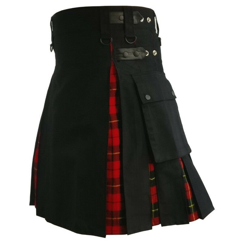 Premium Quality Modern Hybrid Two Tone Cotton and Tartan UTILITY KILTS For Men