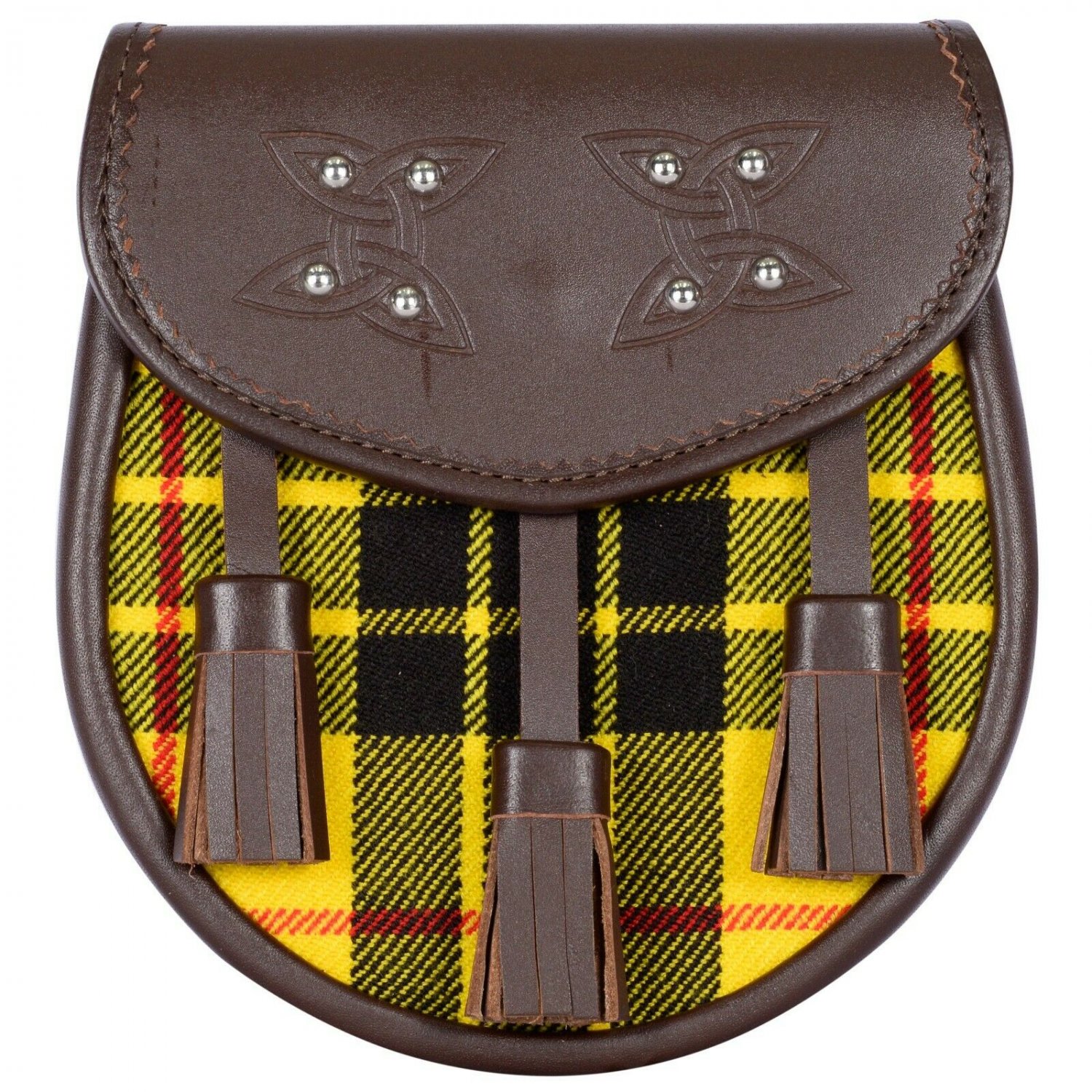 Traditional Style Scottish Semi Dress Leather Sporran With Tartan Front