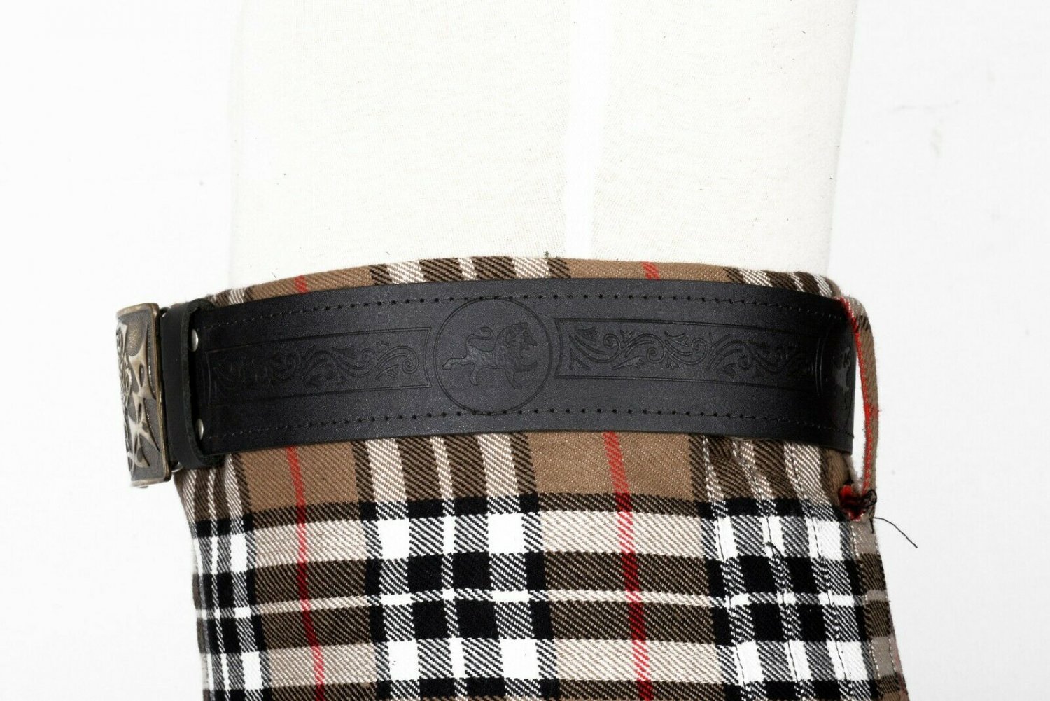 Scottish Lion Embossed Black Leather-Traditional Scottish KILT BELT With BUCKLE