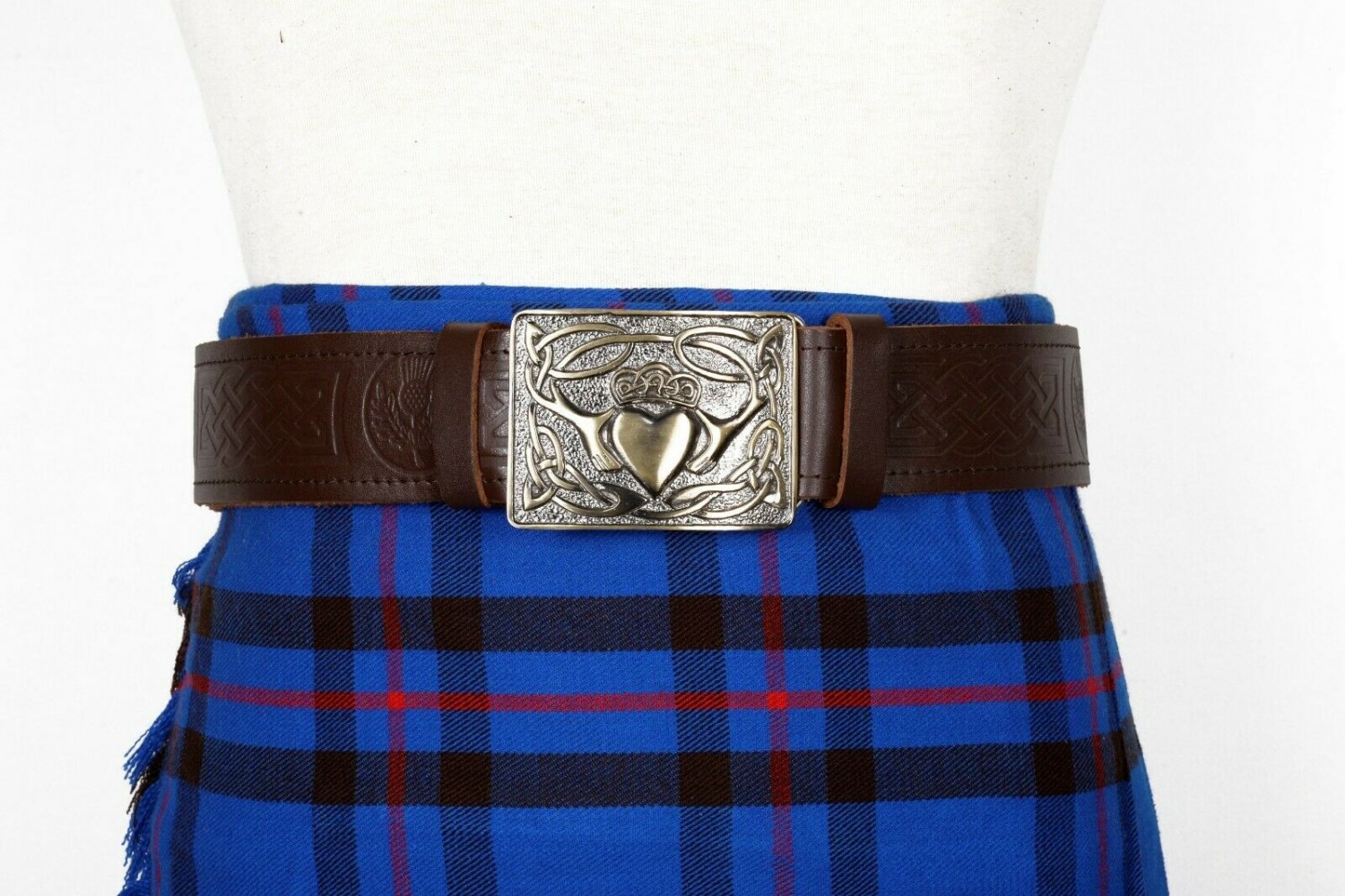 Thistle Embossed Brown Leather-Traditional Scottish KILT BELT With BUCKLE