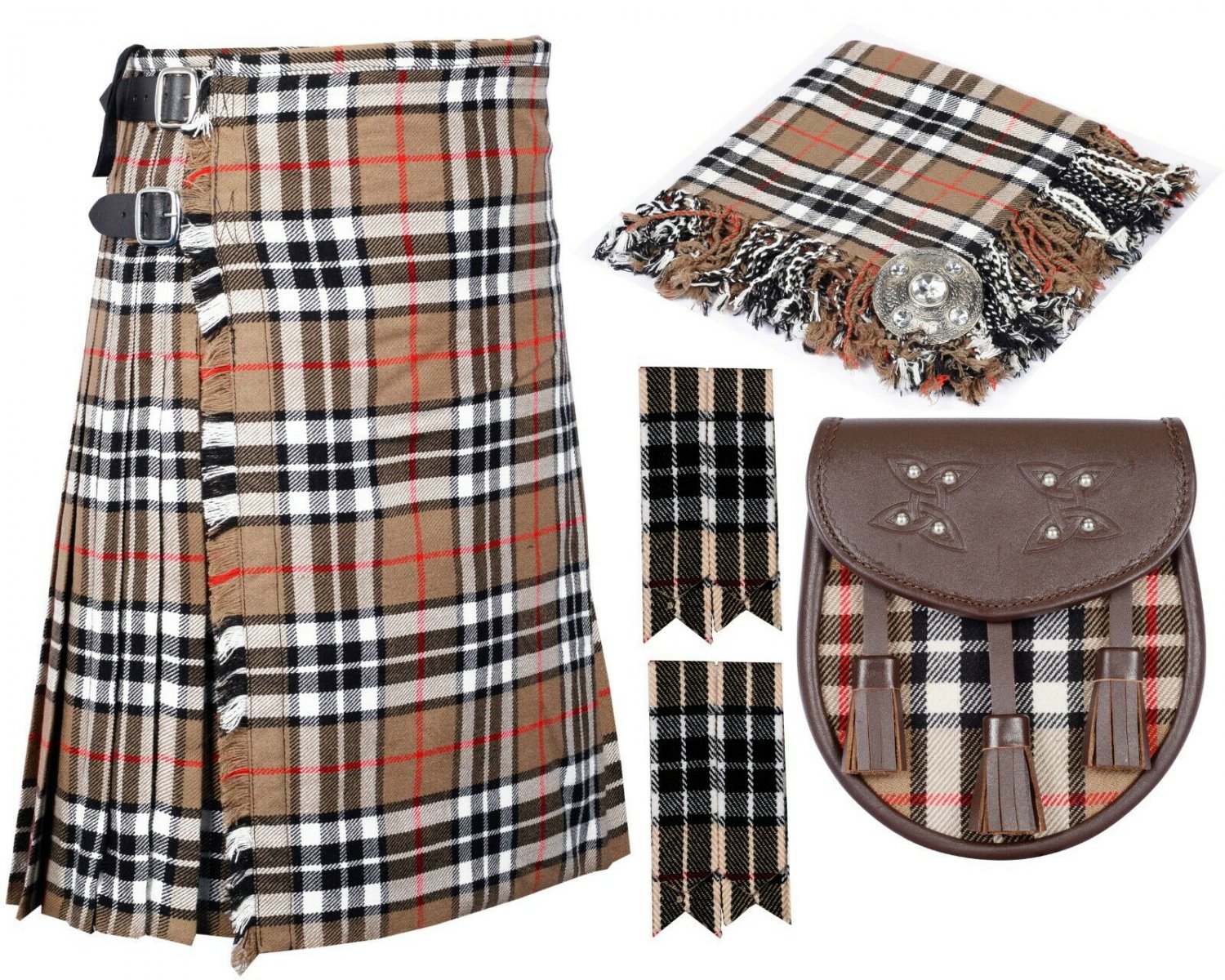 60 Inches Waist 8 Yard Traditional Scottish Tartan Kilt with Accessories - Campbell of Thompson