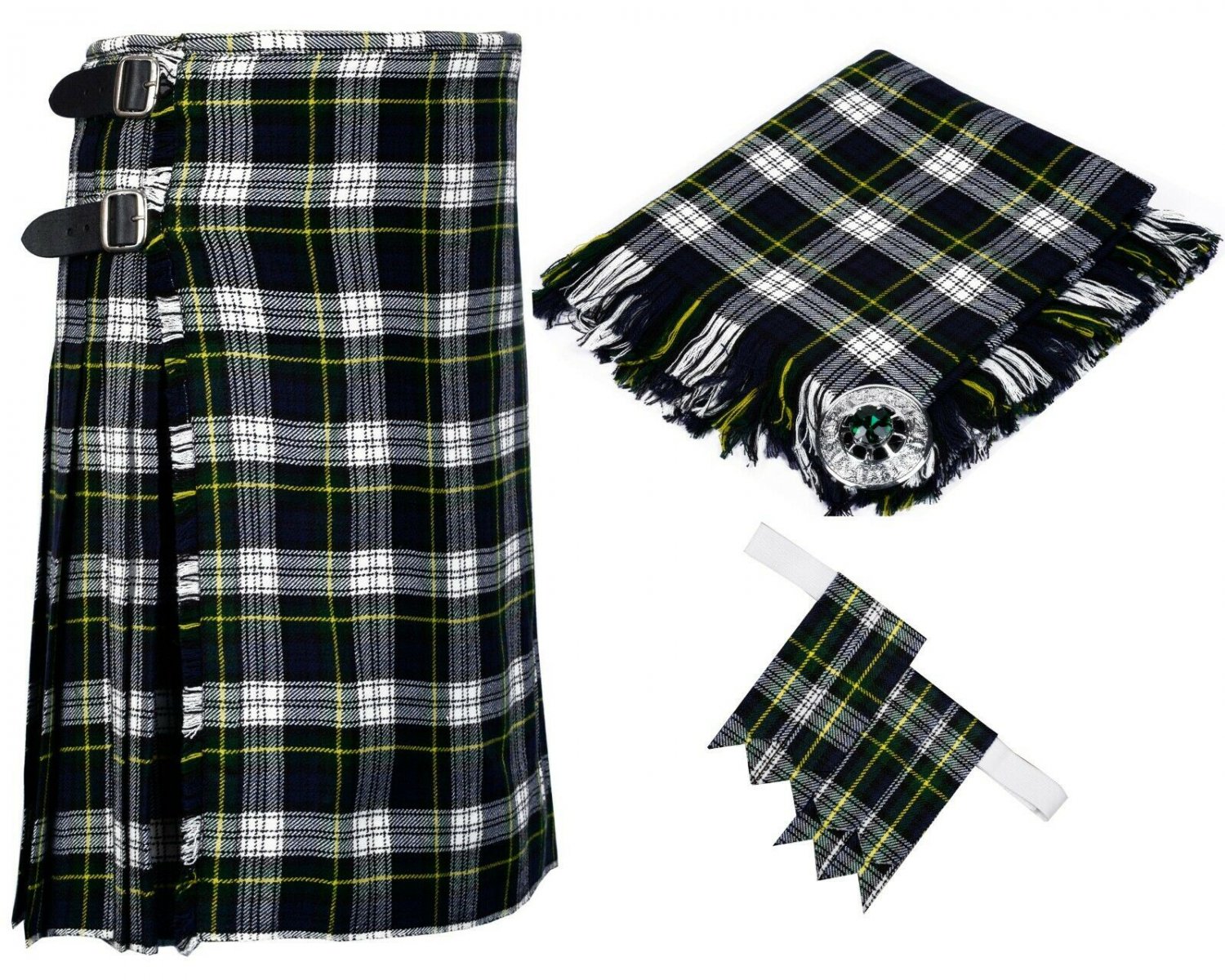 52 Inches Waist 8 Yard Traditional Scottish Tartan Kilt with Accessories - Dress Gordon Tartan
