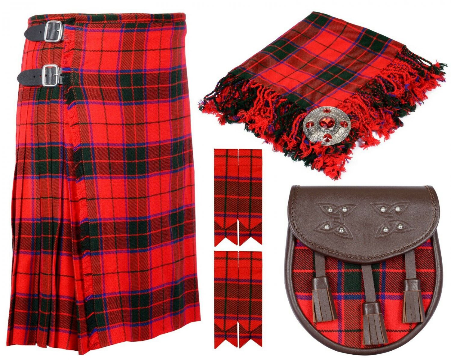 38 Inches Waist 8 Yard Traditional Scottish Tartan Kilt with Accessories - Scottish Rose