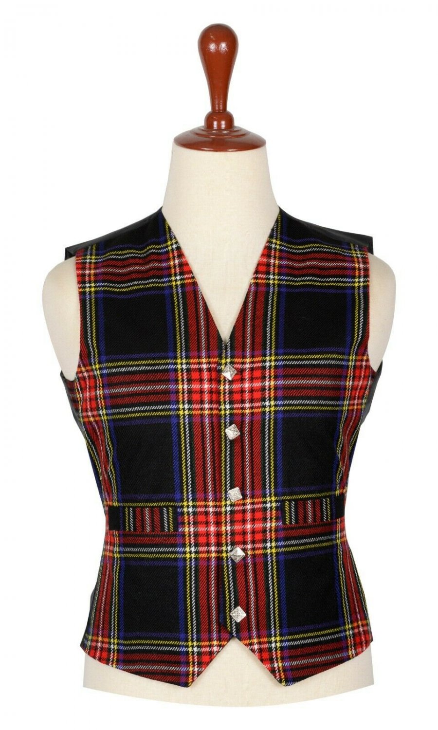 58 Inches Chest New Handmade Traditional Scottish 5 Buttons Tartan Waistcoat Black Steward