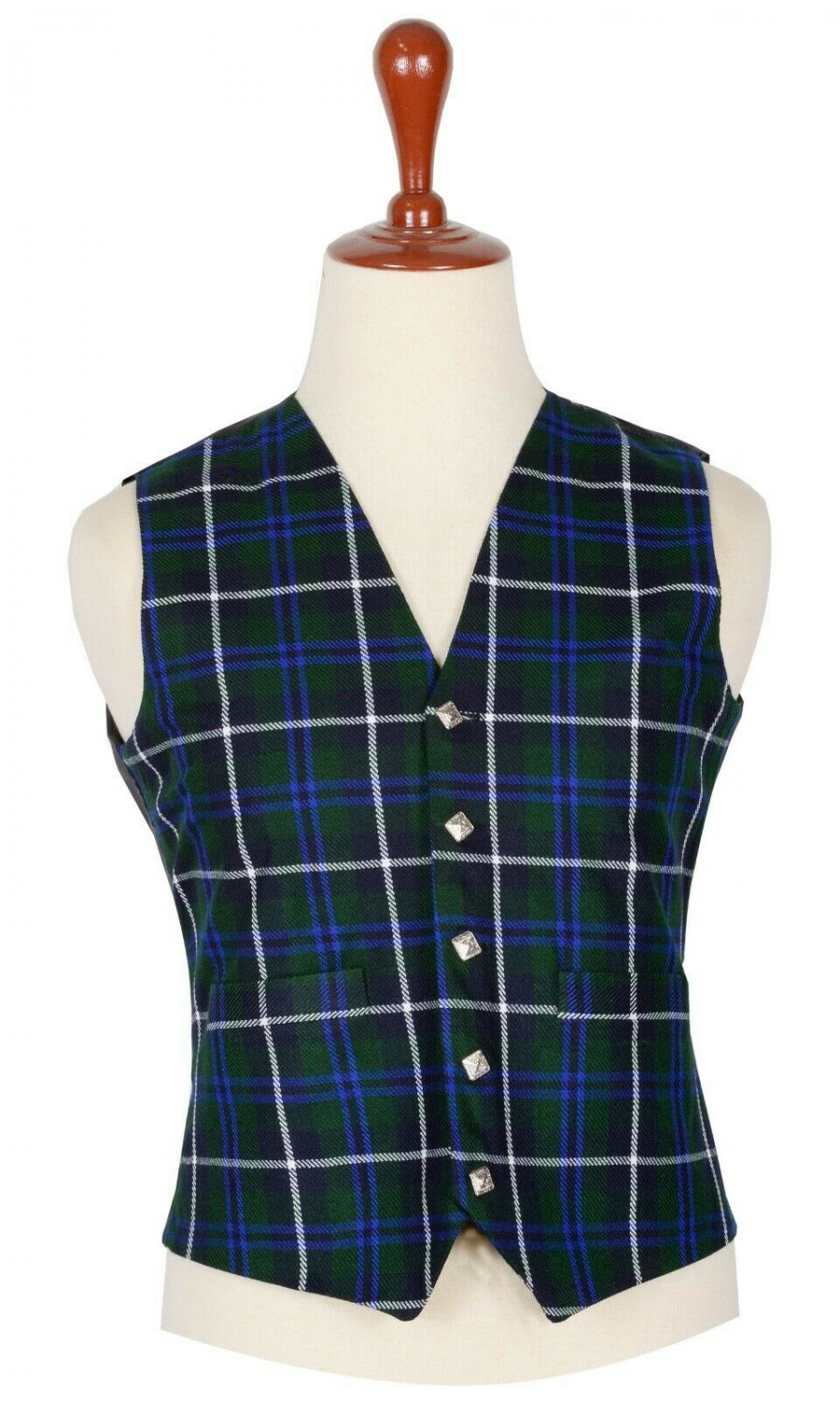 38 Inches Chest New Handmade Traditional Scottish 5 Buttons Tartan Waistcoat Blue Douglas