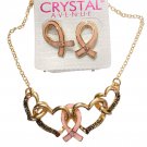 Pink Ribbon Breast Cancer Crystal Heart Pendant Necklace Earring Set 10pc lot