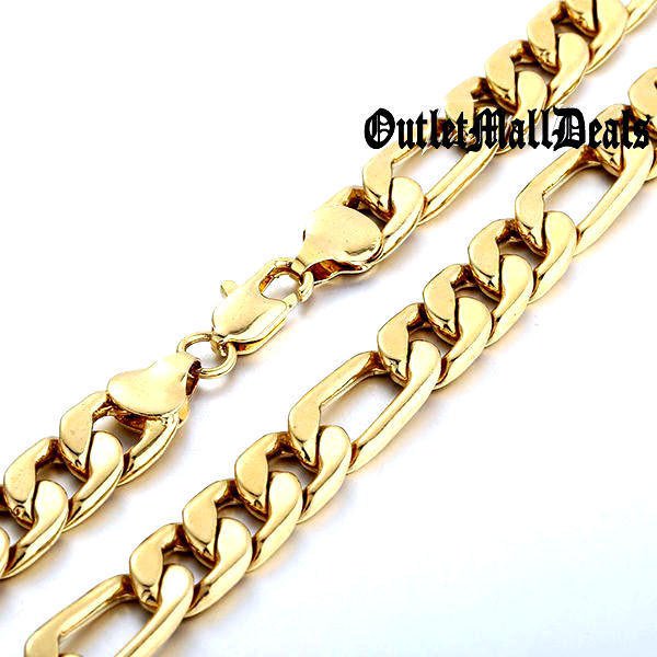 Mens 14k Gold Plated Italian Figaro Link Chain Necklace 5mm 6mm 8mm 24