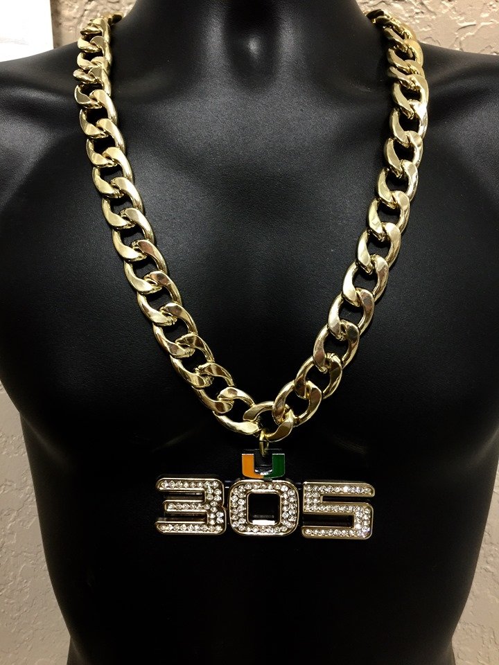 Custom Jeweler Made Miami Hurricanes Turnover 305 Chain 14K Gold GP ...