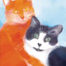 Cat Greeting Cards - Two Cats Hugging - 8 5" x 7" Watercolor greeting cards with 8 envelopes