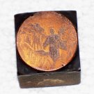 Small round Biblical themed man with book copper printing block letterpress used