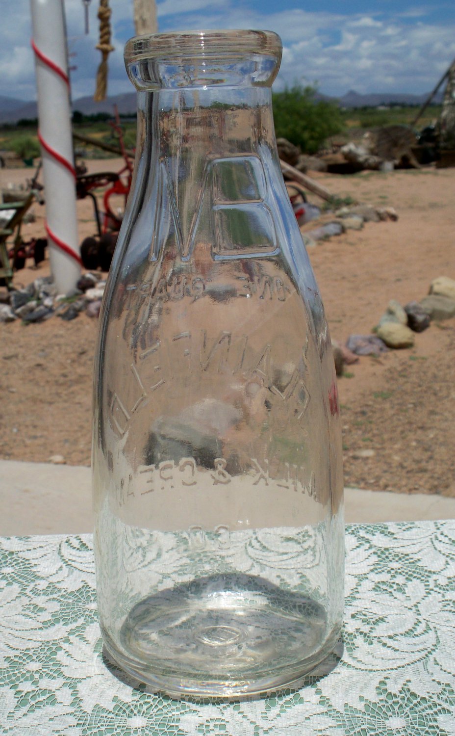 Plainfield Milk & Cream Co Inc clear quart milk bottle