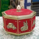 Stage Coach Victorian Couple Red Felt and Gold colored metal tin canister