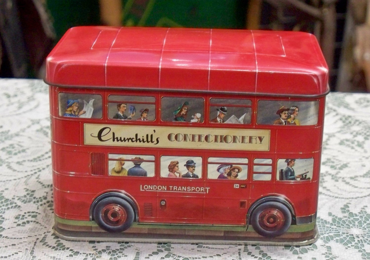 Churchill's Confectionery Double - Decker Bus Empty Made In England Tin