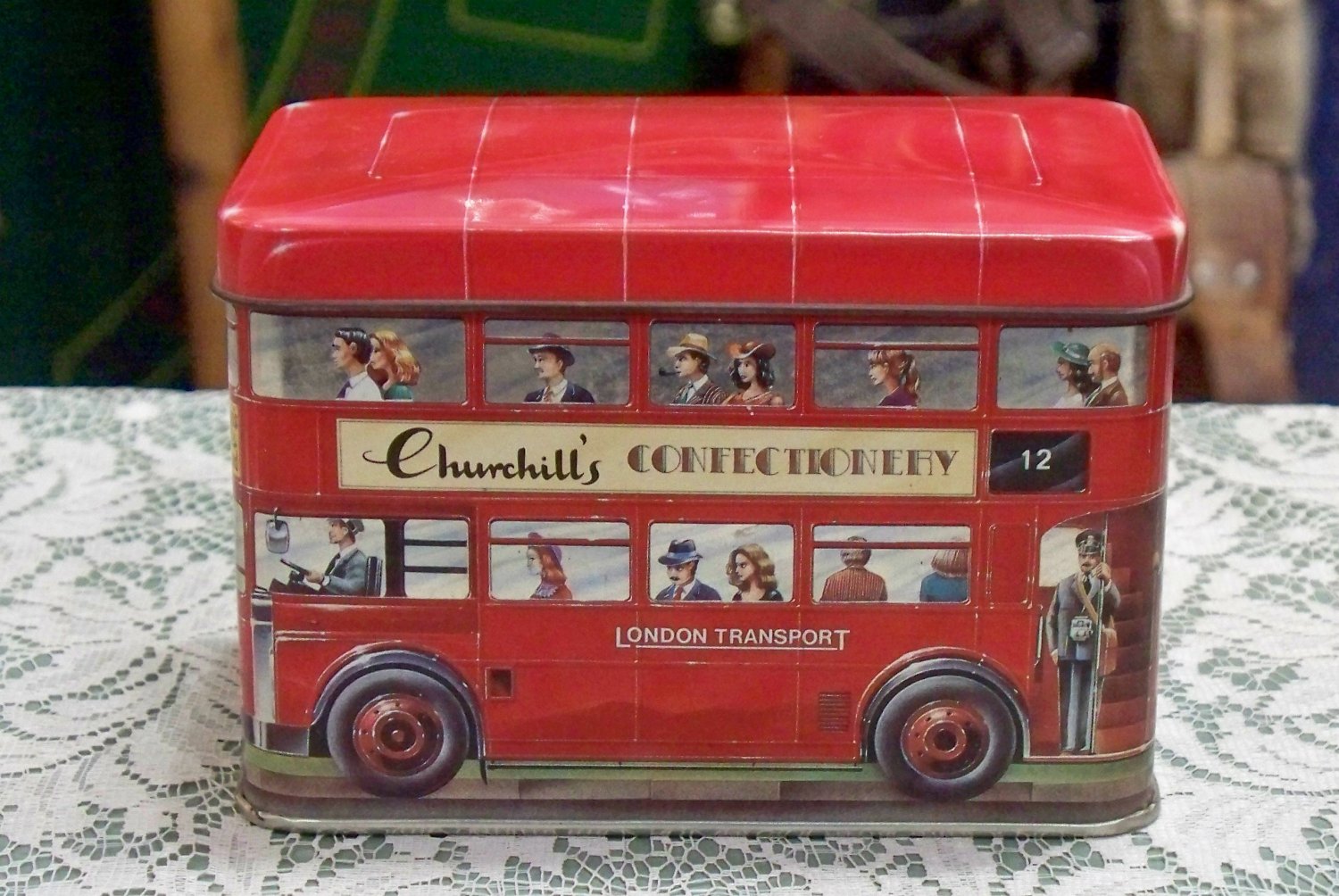 Churchill's Confectionery Double - Decker Bus empty Made in England tin