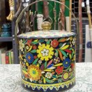 Made in England colorful flowerful metal tin with handle with lid jewelry making