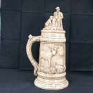 Vintage ceramic beer stein old man with dog and deer 1970's