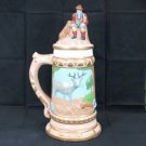 Vintage lidded ceramic beer stein old man with dog and deer 1970's multi color
