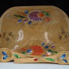 Mexican Folk Art hand painted wooden bowl with spoon and spork fork used