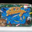 Gone Fishing collectible tin container empty cool graphics lures rods nets