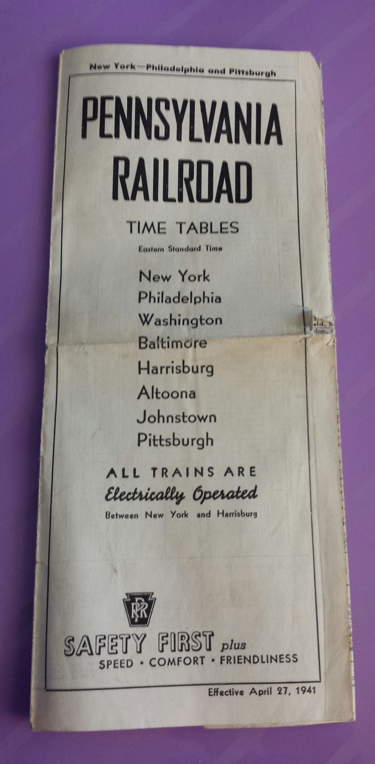 Vintage April 27 1941 Pennsylvania Railroad PRR Passenger Time Table Train Schedule