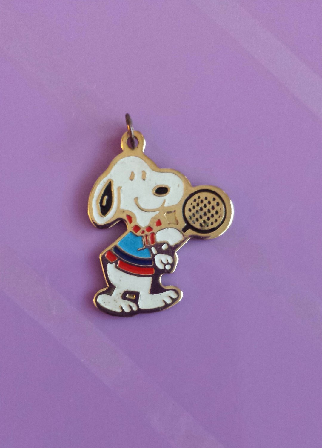 Vintage 70s SNOOPY with Tennis Racket Sporty Painted Gold Tone Charm ...