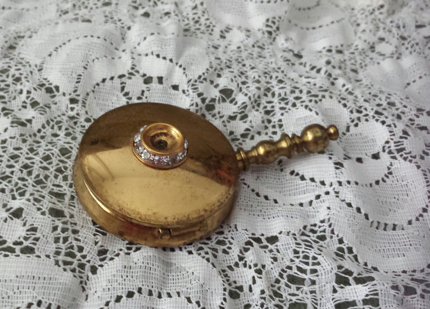 Antique 50s Solid Brass w/ Rhinestones Silent Butler Ladies Personal
