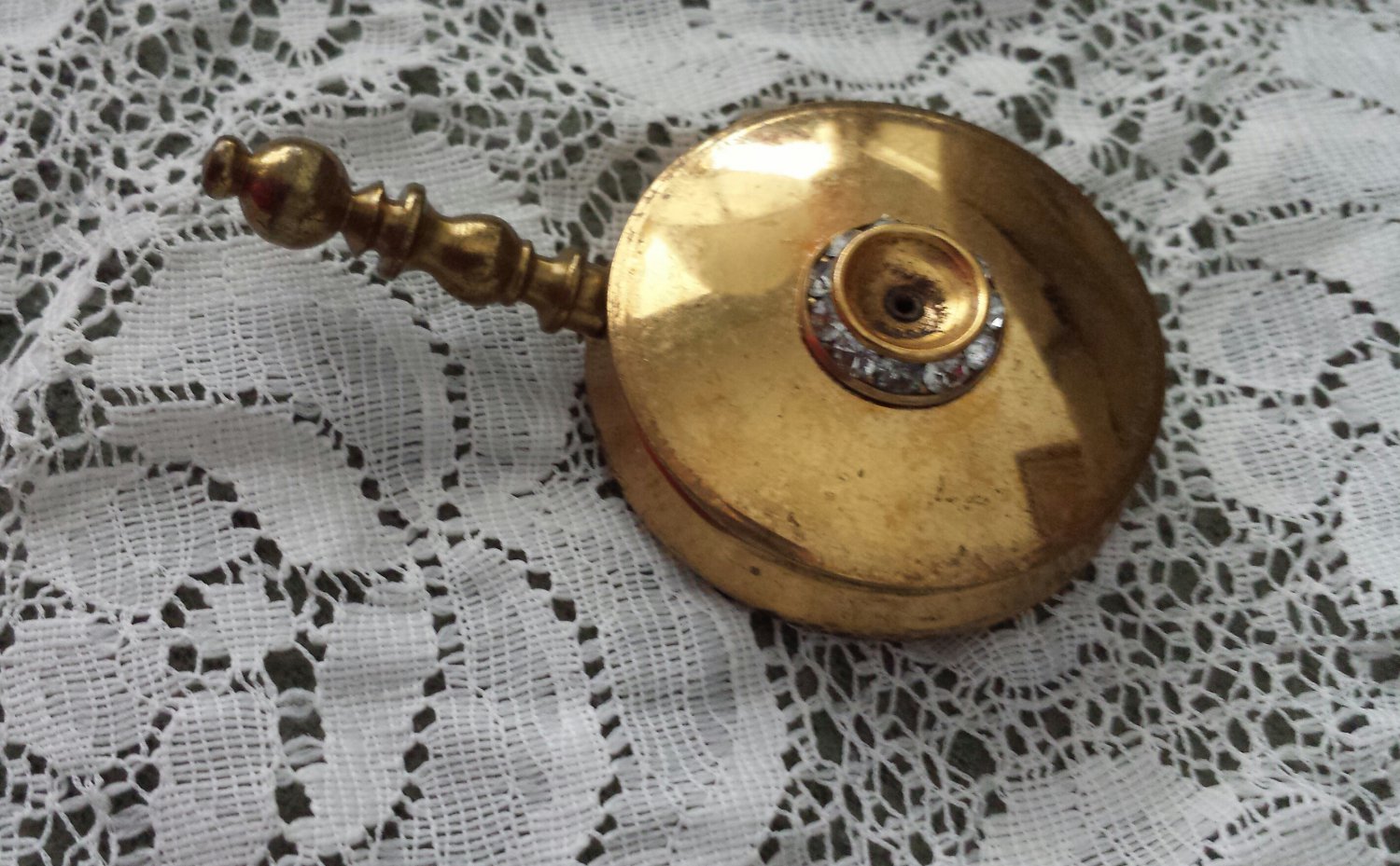 Antique 50s Solid Brass w/ Rhinestones Silent Butler Ladies Personal