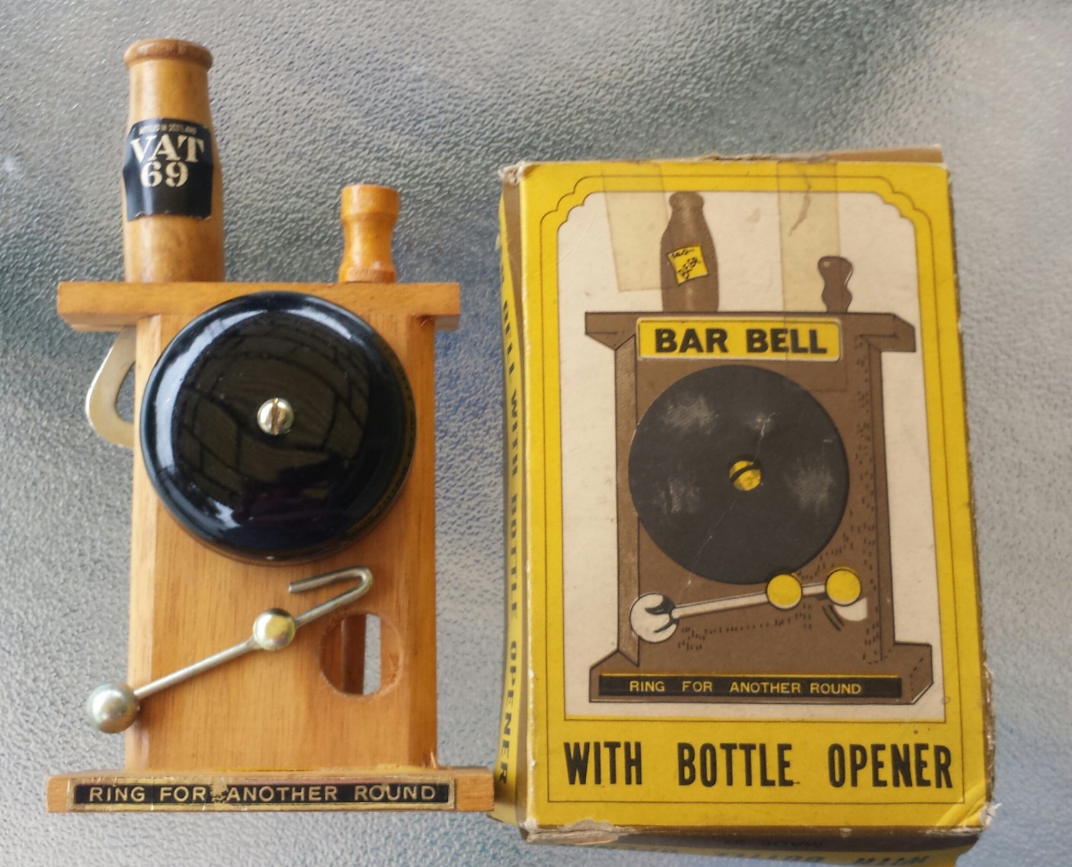 Vintage 70s Bar Bell With Bottle Opener RING FOR ANOTHER ROUND Complete