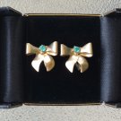 Vintage 1940s Brass Tone Ribbon Bowties w/ Blue Rhinestones Screw Back Earrings Vintage 1940s Brass Tone Ribbon Bowties w/ Blue Rhinestones Screw Back Earrings